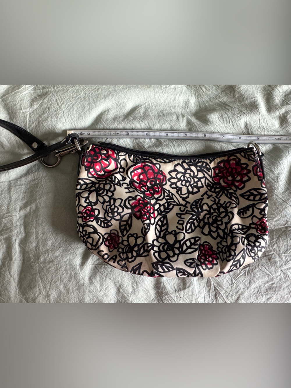 Coach Floral Canvas Wristlet in Cream, Black & Red
